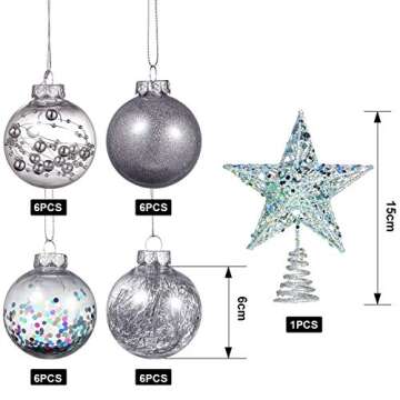Gejoy 24 Pieces 2.36 Inch Plastic Christmas Ball Ornaments Tree Balls with One Christmas Tree Star f...