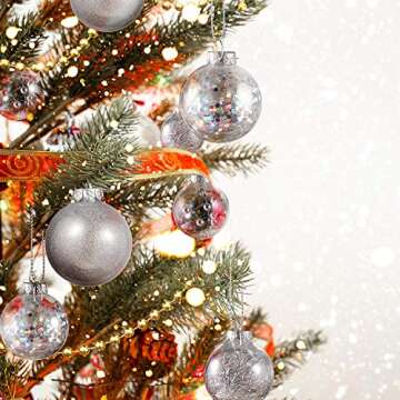 Gejoy 24 Pieces 2.36 Inch Plastic Christmas Ball Ornaments Tree Balls with One Christmas Tree Star for Christmas Home New Years Present Wedding Party Decoration(Silver)