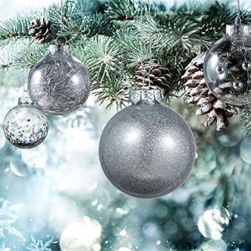 Gejoy 24 Pieces 2.36 Inch Plastic Christmas Ball Ornaments Tree Balls with One Christmas Tree Star for Christmas Home New Years Present Wedding Party Decoration(Silver)