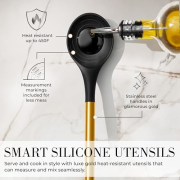 Black and Gold Kitchen Utensils Set with Holder - 7PC Gold Cooking Utensils Set Includes Gold Utensil Holder and Silicone Cooking Utensils - Elegant Gold Kitchen Accessories for Modern Cooking