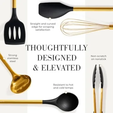 Black and Gold Kitchen Utensils Set with Holder - 7PC Gold Cooking Utensils Set Includes Gold Utensil Holder and Silicone Cooking Utensils - Elegant Gold Kitchen Accessories for Modern Cooking
