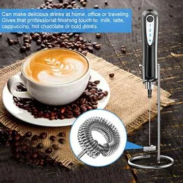 XIMU Milk Frother Handheld, USB Rechargeable 3 Speeds Mini Electric Milk Foam Maker Blender Mixer for Coffee, Latte, Cappuccino, Hot Chocolate, Egg Whisks & Stainless Steel Stand Included