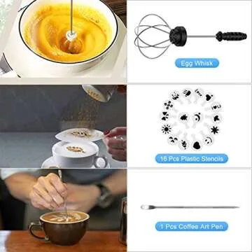 XIMU Milk Frother Handheld, USB Rechargeable 3 Speeds Mini Electric Milk Foam Maker Blender Mixer for Coffee, Latte, Cappuccino, Hot Chocolate, Egg Whisks & Stainless Steel Stand Included