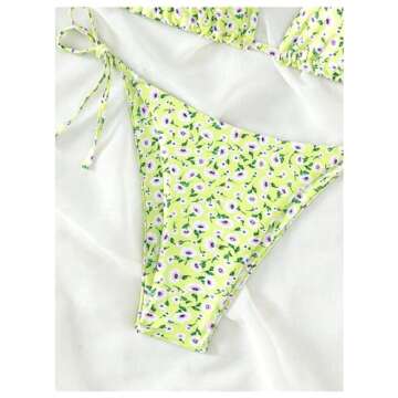 MakeMeChic Women's Triangle Halter Top & Tie Side Thong 2 Piece Bikini Sexy Swimsuit