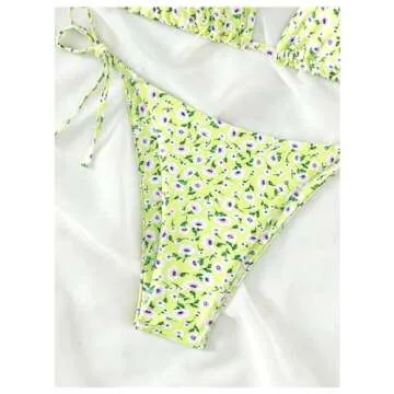 MakeMeChic Women's Triangle Halter Top & Tie Side Thong 2 Piece Bikini Sexy Swimsuit