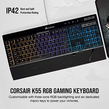 Corsair K55 RGB Gaming Keyboard - RGB, Macro Keys, Water Resistant