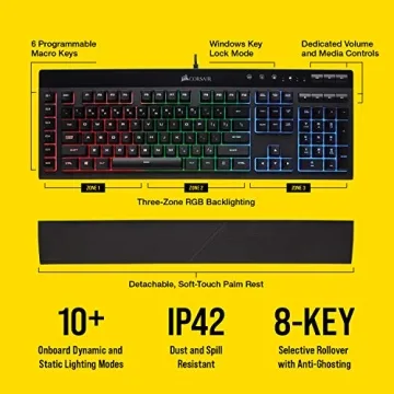 Corsair K55 RGB Gaming Keyboard - RGB, Macro Keys, Water Resistant