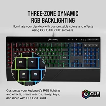Corsair K55 RGB Gaming Keyboard - RGB, Macro Keys, Water Resistant