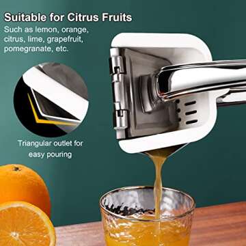 SUCCFLY Lemon Squeezer Stainless Steel, Manual Juicer Citrus Lime Orange Fruit Squeezer Heavy Duty Ergonomic Handle Labor-saving Large Capacity Juice Press Hand Handheld Juicer (5 Year Warranty)