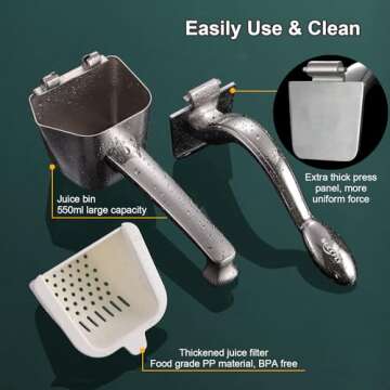 SUCCFLY Lemon Squeezer Stainless Steel, Manual Juicer Citrus Lime Orange Fruit Squeezer Heavy Duty Ergonomic Handle Labor-saving Large Capacity Juice Press Hand Handheld Juicer (5 Year Warranty)