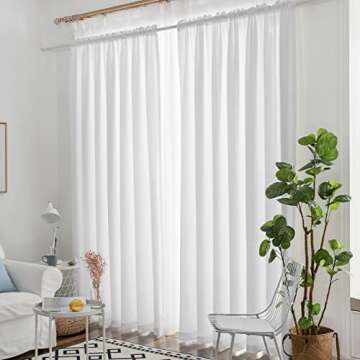 Melodieux White Semi Sheer Curtains 108 Inches Long for Living Room Bedroom, Extra Long Linen Look R...