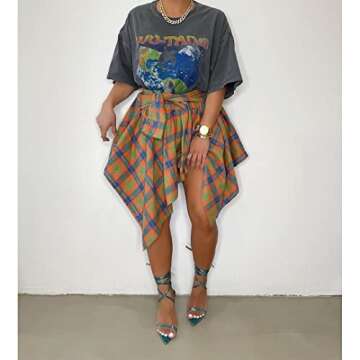 Wryran Women's Plaid Pleated Skirt High Waist Casual Skater Skirt Cute Mini A Line Skirt Hem Flowy A...