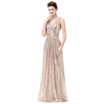 Elegant Rose Gold Pleated A-line Long Dress for Special Occasions