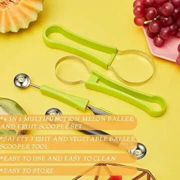Patelai 2 Pieces Melon Baller Scoop Set, 4 in 1 Stainless Steel Fruit Scooper Seed Remover Melon Baller Carving Knife Double Sided Baller for Watermelon Ice Cream