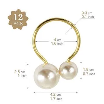 KESOTE Set of 12 Pearl Napkin Rings, Gold Napkin Ring Holders for Formal or Casual Dinning Table Decor