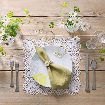 KESOTE Set of 12 Pearl Napkin Rings, Gold Napkin Ring Holders for Formal or Casual Dinning Table Decor