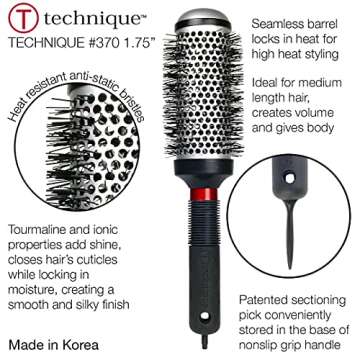 Cricket Thermal Hair Brush #370 1.75” for Blow-Drying, Curling, and Styling – Heat-Retaining Barrel with Anti-Static Tourmaline Bristles, Round Thermal Brush, Ideal for All Hair Types