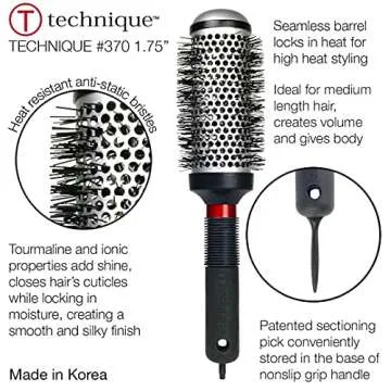 Cricket Thermal Hair Brush #370 1.75” for Blow-Drying, Curling, and Styling – Heat-Retaining Barrel with Anti-Static Tourmaline Bristles, Round Thermal Brush, Ideal for All Hair Types