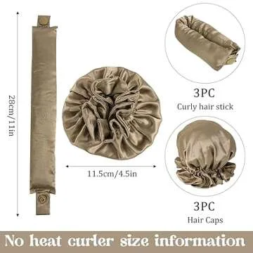Kaiersi Satin Heatless Hair Curler 3 Pack, Soft Silk Heatless Curling Hair Rollers with Cap, No Heat Curling Headband for Women, Gold (6 Pcs)