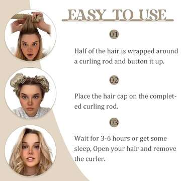 Kaiersi Satin Heatless Hair Curler 3 Pack, Soft Silk Heatless Curling Hair Rollers with Cap, No Heat Curling Headband for Women, Gold (6 Pcs)