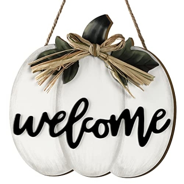 Jetec Fall Decor Pumpkin Welcome Sign Thanksgiving Door Hanger Wooden Pumpkin Decor Hanging Porch Si...
