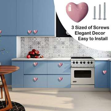 Perphin Ceramic Drawer Knobs Heart Shape Cabinet Dresser Pulls Handles with 3 Sized Screws, Kitchen ...