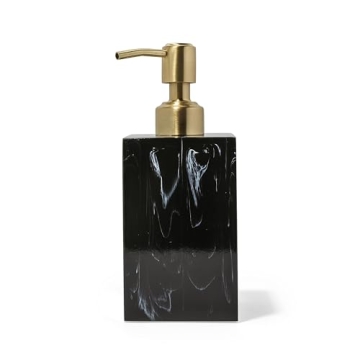 Yew Design Marble Black Pattern Soap Dispenser for Bathroom with Metal Pump (Gold), 15oz Square Rust...