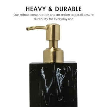 Yew Design Marble Black Pattern Soap Dispenser for Bathroom with Metal Pump (Gold), 15oz Square Rustproof Liquid Hand Dish Soap Dispenser for Kitchen Sink, Countertop, and Bathroom