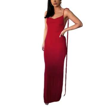 JUMISEE Women Sexy Backless Draped Maxi Dress for Summer Beach Parties