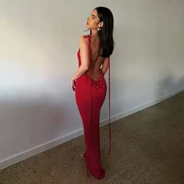 JUMISEE Women's Backless Draped Maxi Dress for Summer