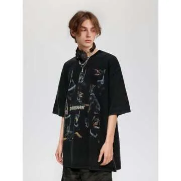 Aelfric Eden Graphic Tees Shirts Oversized T Shirt Doggy Washed Print Shirts Streetwear Unisex Casua...