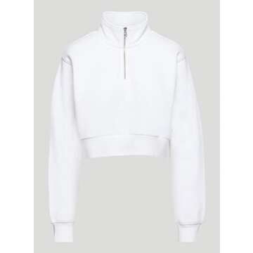 SAFRISIOR Women’s 1/4 Zip Sweatshirt Quarter Zipper Collar Drop Shoulder Long Sleeve Half Zip Cropped Pullover Top A-white