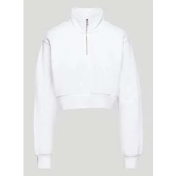 SAFRISIOR Women’s 1/4 Zip Sweatshirt Quarter Zipper Collar Drop Shoulder Long Sleeve Half Zip Cropped Pullover Top A-white