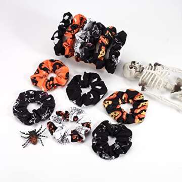 12PCS Halloween Hair Scrunchies Soft Fall Pumpkin Skull Ghosts Bat Spider Web Hair Ties Scrunchy Ela...