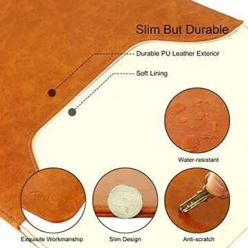 Allinside 15-16" Laptop Sleeve Compatible with MacBook Pro 16 2019-2021 M1 Pro M1 Max (A2485 A2141)/ MacBook Pro 15 2010-2019 (A1990 A1707 A1398), PU Leather Laptop Case, Brown