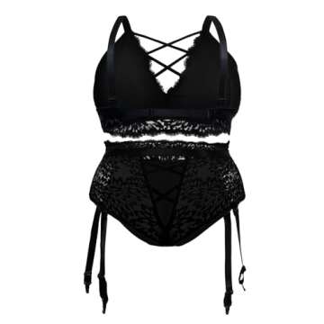 EVELUST Plus Size Lingerie for Women - Sexy Luxe Criss-cross Bra Lace Cup Classic Underwear High Wai...