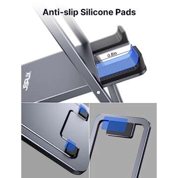 JSAUX Universal Tablet Stand, Portable Foldable Tablet Holder for Desk Compatible with iPad Mini/Air, Samsung Galaxy Tab, Kindle Fire, Steam Deck, Switch, ROG Ally, iPhone and Other Tablets-Gray