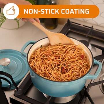 Bruntmor pre-seasoned 6.5 qt Enameled cast iron Round Dutch oven, 6.5 Quart Cast Iron Skillet with Lid and Handle, Heavy Duty casserole Dish, Hand wash only, Sky Blue