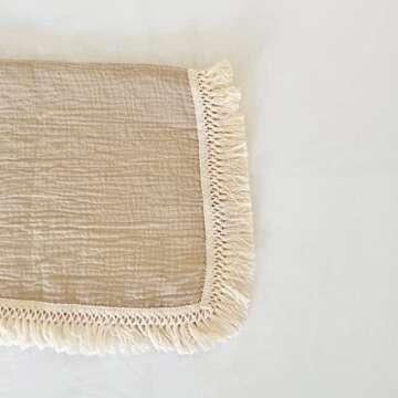 Muslin Cotton Baby Receiving Blanket with Fringe, Boho Bohemian Tassels, Nursery Decor, Boy or Girl ...