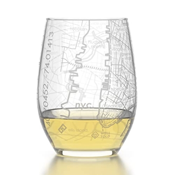 Well Told Engraved New York City Map Stemless Wine Glass, 15 oz Clear Custom Gift for Lovers
