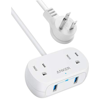 Anker Extension Cord, Mini Power Strip with USB Ports, 2 Outlets and 2 USB-A Ports, Flat Plug, 5 ft ...