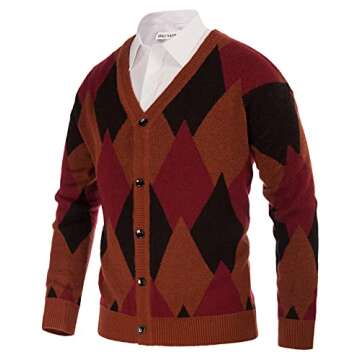 GRACE KARIN Mens V Neck Buttons Cardigan Sweaters Casual Slim Fit Long Sleeve Button up Knitted Warm Sweaters XL