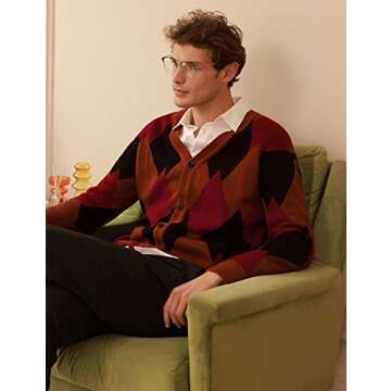 GRACE KARIN Mens V Neck Buttons Cardigan Sweaters Casual Slim Fit Long Sleeve Button up Knitted Warm Sweaters XL