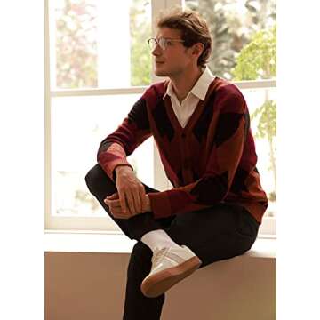 GRACE KARIN Mens V Neck Buttons Cardigan Sweaters Casual Slim Fit Long Sleeve Button up Knitted Warm Sweaters XL