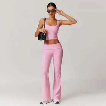 Women's Workout Set – Gym Outfit with Compression Leggings, Stretch Fabric, Design for Yoga, Running, and Fitness (US, Alpha, Small, Regular, Regular, Pink(tank top+long pants))