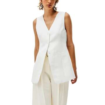 Linen Vest Tops For Women 2024 Trendy Summer Sleeveless Long Blazer Jacket Lightweight White Outerwe...