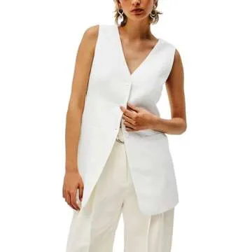 Trendy Summer Women's Linen Vest Tops Lightweight Blazer