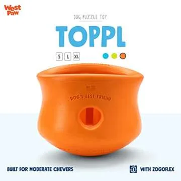WEST PAW Zogoflex Toppl Treat Dispensing Dog Toy Puzzle – Interactive Chew Toys for Dogs – Dog Toy for Moderate Chewers, Fetch, Catch – Holds Kibble, Treats, X-Large, Tangerine
