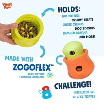 WEST PAW Zogoflex Toppl Treat Dispensing Dog Toy Puzzle – Interactive Chew Toys for Dogs – Dog Toy for Moderate Chewers, Fetch, Catch – Holds Kibble, Treats, X-Large, Tangerine