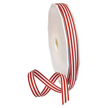 Morex Ribbon Polyester Grosgrain Striped Decorative Ribbon, 20 Yard, Red, 3/8 in